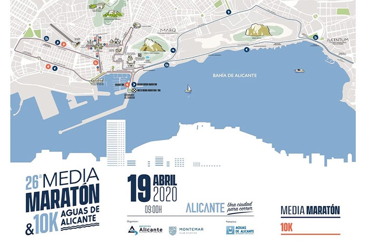 Cartel anuncio de la Media Maratón Aguas de Alicante 2020