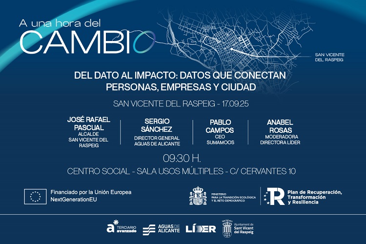 Ir a la noticia La Gestión del Dato será la temática del cuarto encuentro ‘A una hora del cambio’ organizado por Terciario Avanzado y Aguas de Alicante, en San Vicente del Raspeig